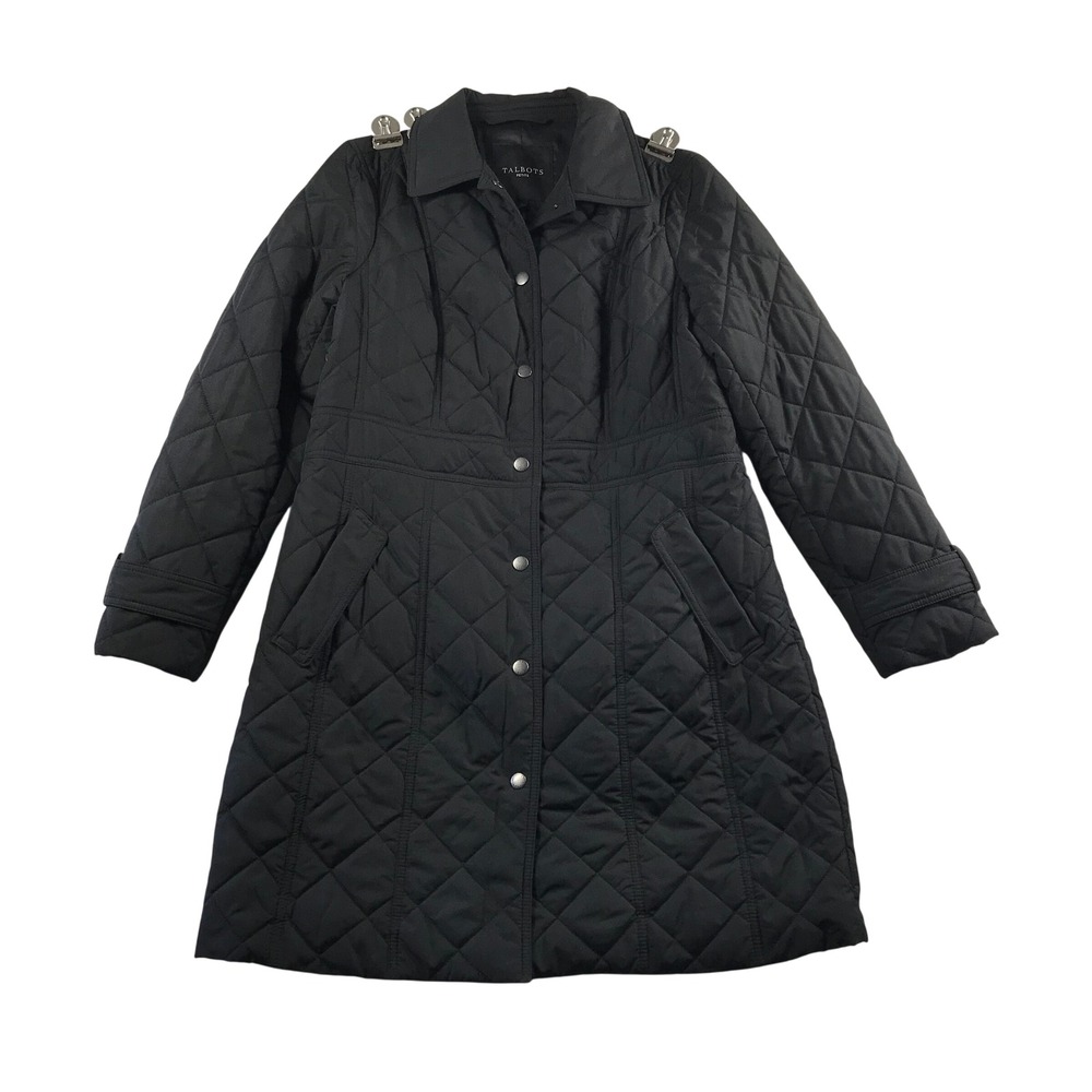 Talbots Petite Small Black Quilted Barn Coat Snap Front Long Jacket VN300 03/21